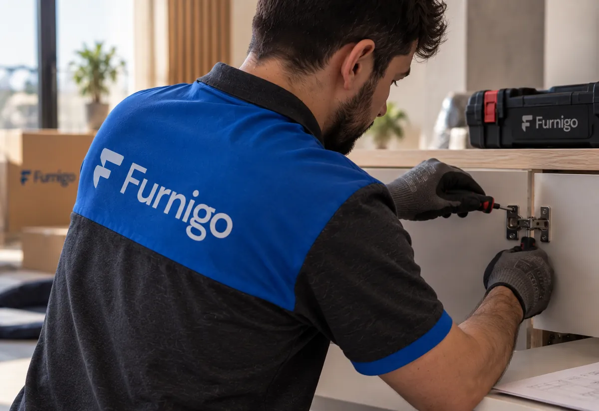 Furnigo ustası servis talebi sonrası menteşe ayarını yeniliyor